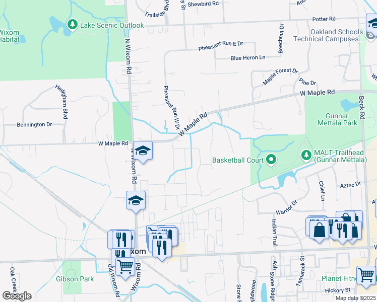 map of restaurants, bars, coffee shops, grocery stores, and more near 640 Fletcher Street in Wixom