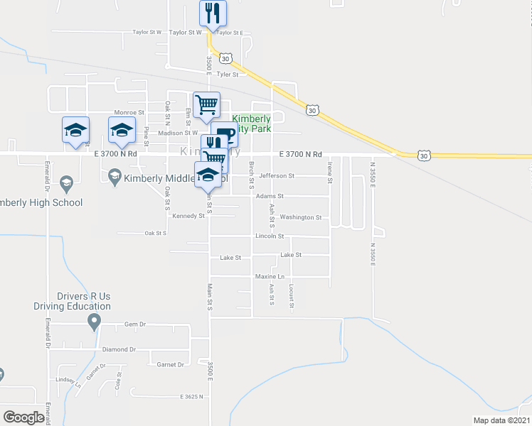 map of restaurants, bars, coffee shops, grocery stores, and more near 315 Ash Street in Kimberly