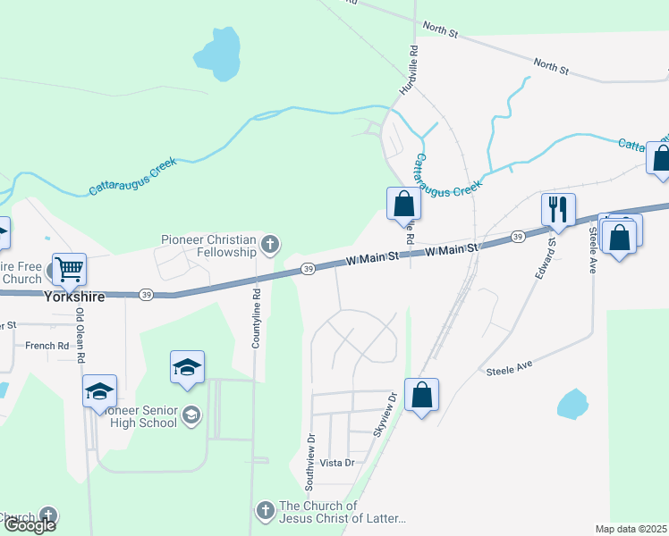 map of restaurants, bars, coffee shops, grocery stores, and more near 342 New York 39 in Arcade