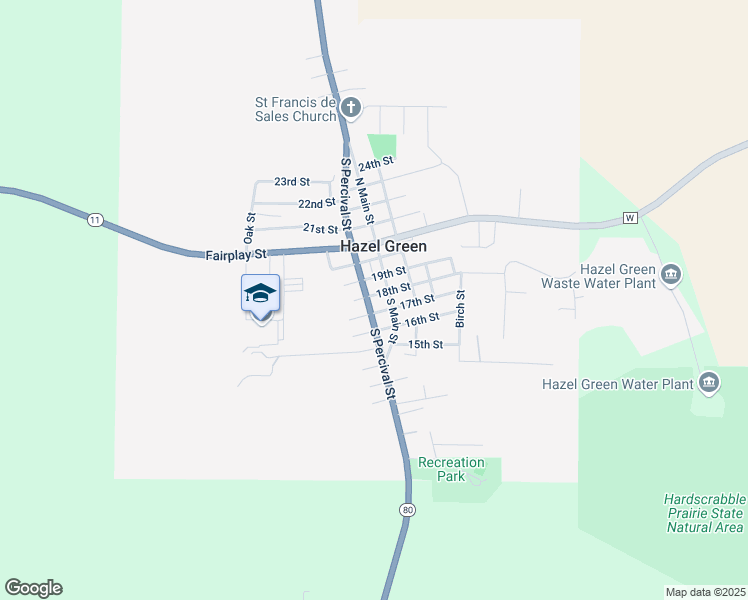 map of restaurants, bars, coffee shops, grocery stores, and more near 1720 South Percival Street in Hazel Green