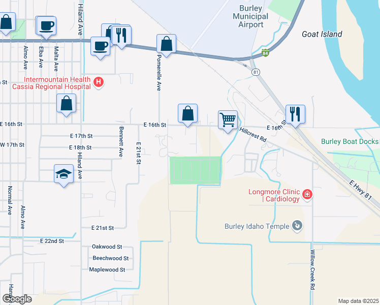 map of restaurants, bars, coffee shops, grocery stores, and more near 1721 Sunnyview Lane in Burley