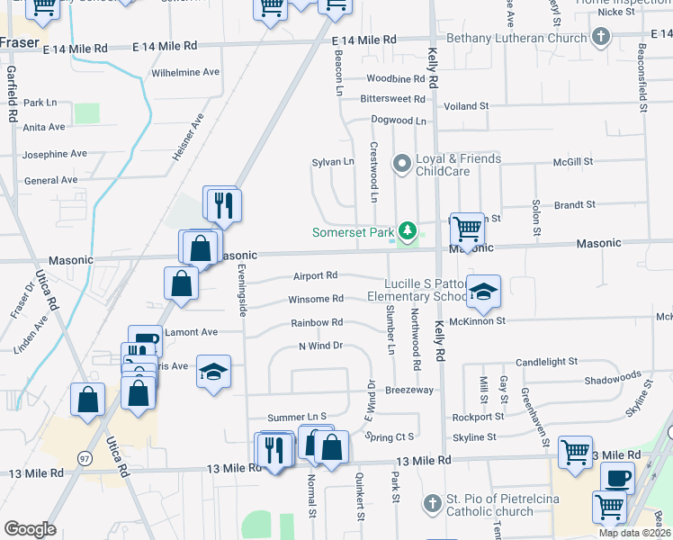 map of restaurants, bars, coffee shops, grocery stores, and more near 18122 Airport Road in Fraser