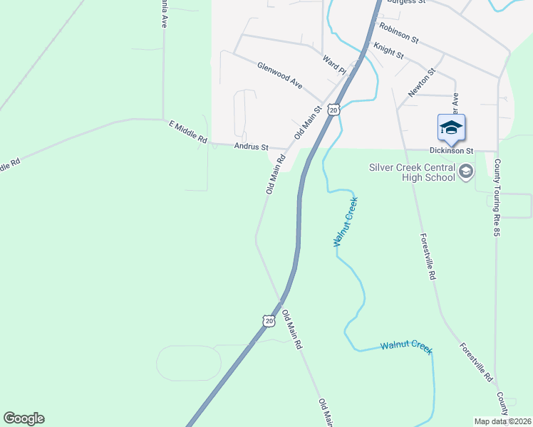 map of restaurants, bars, coffee shops, grocery stores, and more near 12192 Old Main Road in Silver Creek