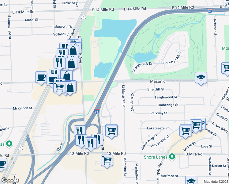 map of restaurants, bars, coffee shops, grocery stores, and more near 31860 Nardelli Lane in Roseville