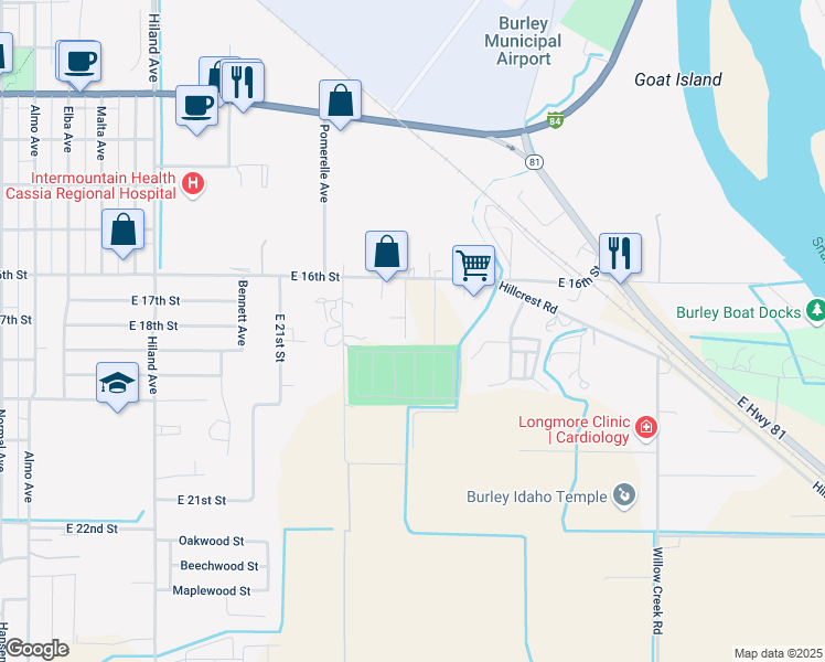 map of restaurants, bars, coffee shops, grocery stores, and more near 1721 Sunnyview Lane in Burley