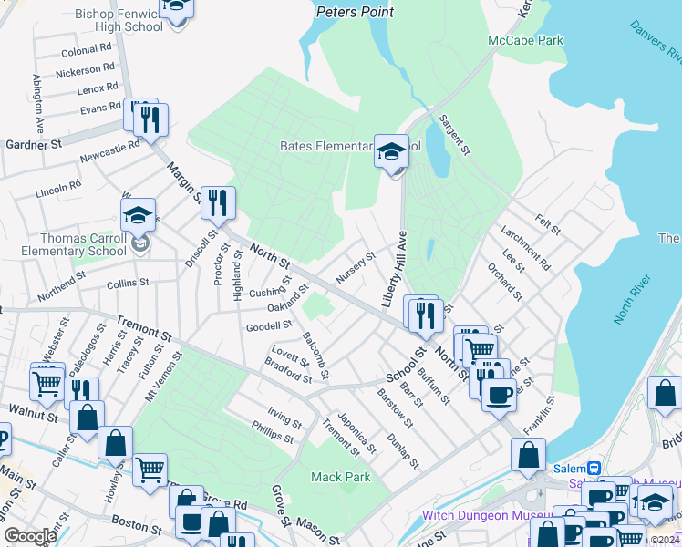 map of restaurants, bars, coffee shops, grocery stores, and more near in Salem