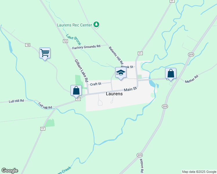 map of restaurants, bars, coffee shops, grocery stores, and more near 39 Main Street in Laurens