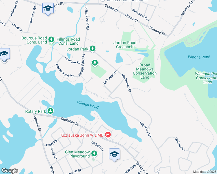 map of restaurants, bars, coffee shops, grocery stores, and more near 2 Walsh Road in Lynnfield