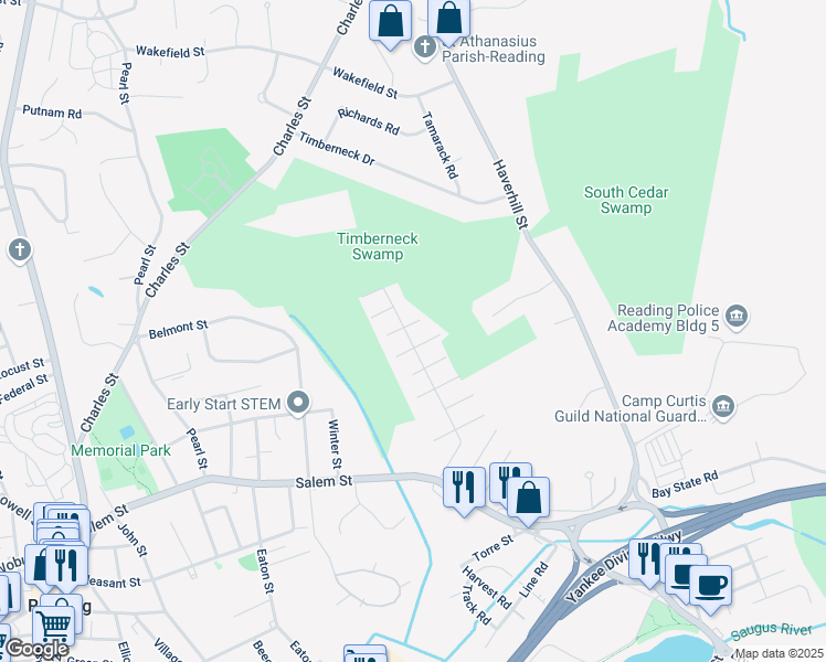 map of restaurants, bars, coffee shops, grocery stores, and more near 92 Libby Avenue in Reading