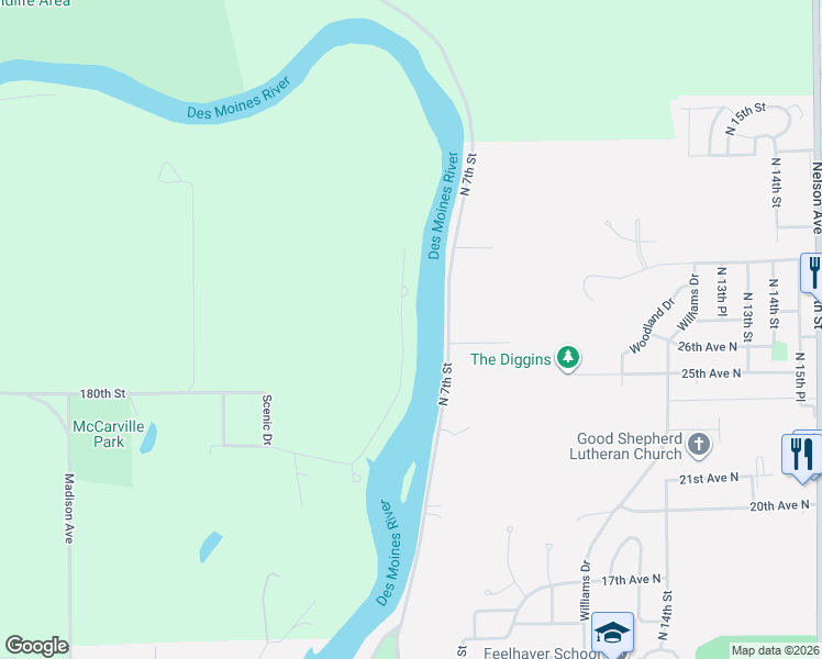 map of restaurants, bars, coffee shops, grocery stores, and more near 1784 Scenic Drive in Fort Dodge
