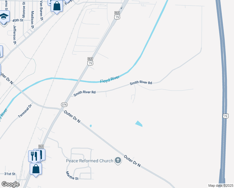 map of restaurants, bars, coffee shops, grocery stores, and more near 3900 Smith River Road in Sioux City