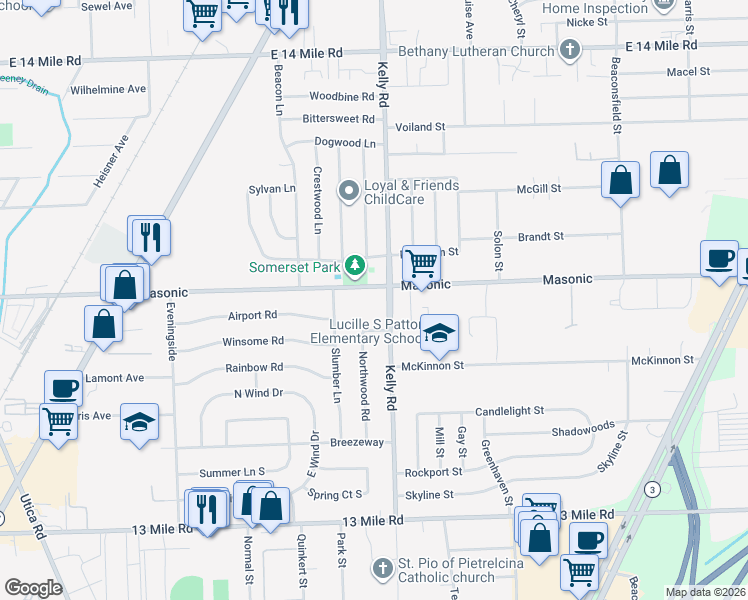 map of restaurants, bars, coffee shops, grocery stores, and more near 18501 Snow Road in Fraser