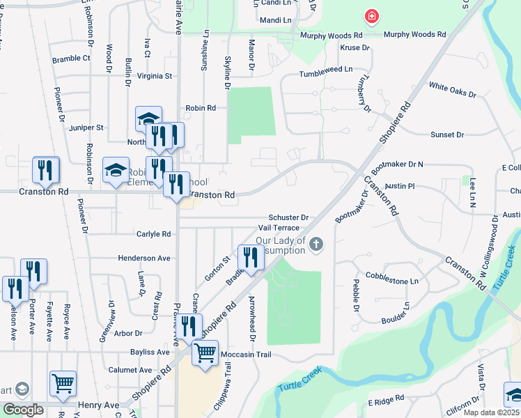 map of restaurants, bars, coffee shops, grocery stores, and more near 2133 Vail Terrace in Beloit