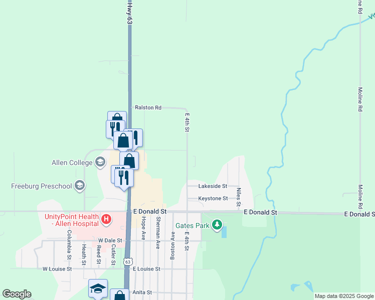 map of restaurants, bars, coffee shops, grocery stores, and more near 3101-3599 East 4th Street in Waterloo
