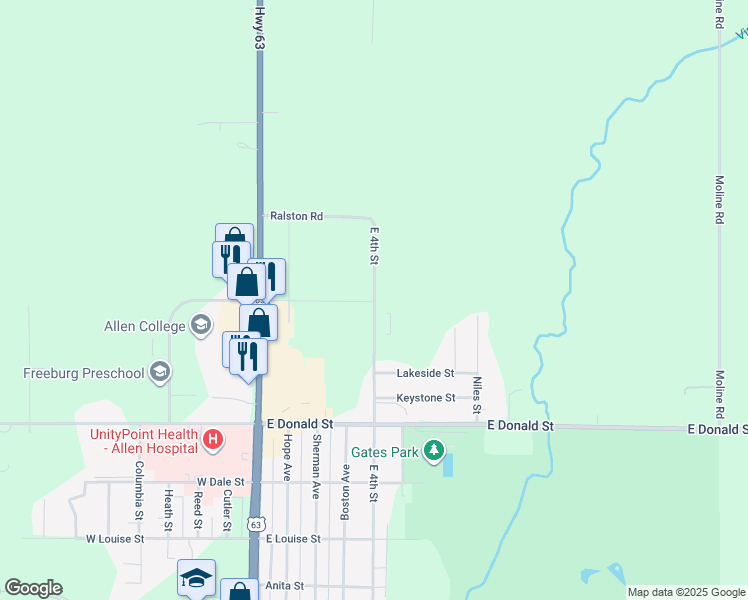 map of restaurants, bars, coffee shops, grocery stores, and more near 3101-3599 East 4th Street in Waterloo
