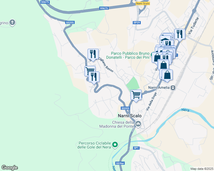 map of restaurants, bars, coffee shops, grocery stores, and more near 7 Strada del Poggiolo in Narni Scalo