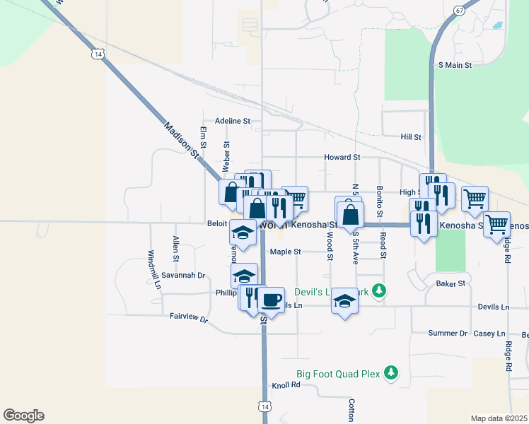 map of restaurants, bars, coffee shops, grocery stores, and more near in Walworth