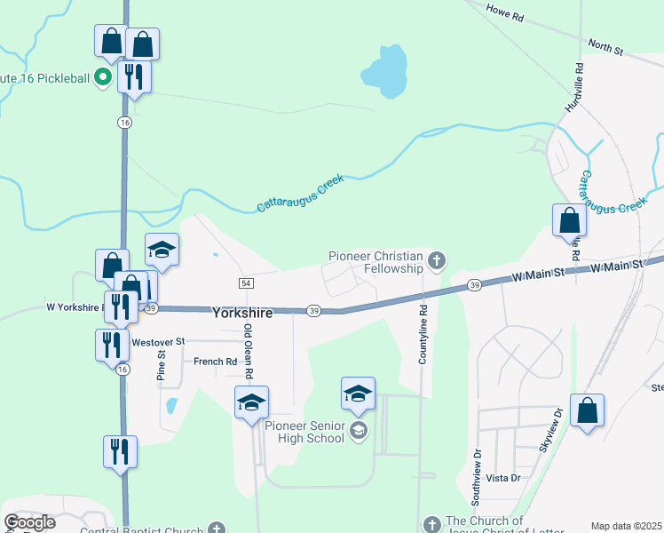 map of restaurants, bars, coffee shops, grocery stores, and more near 47 Sunset Lane in Yorkshire