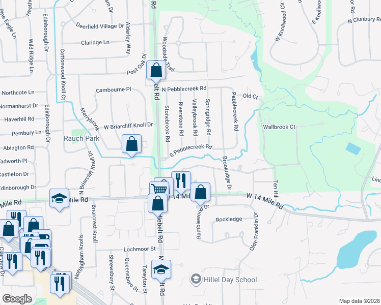 map of restaurants, bars, coffee shops, grocery stores, and more near 5236 Coldspring Lane in West Bloomfield Township