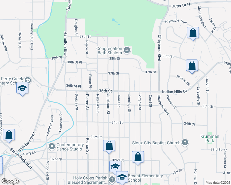 map of restaurants, bars, coffee shops, grocery stores, and more near 3614 Jackson Street in Sioux City
