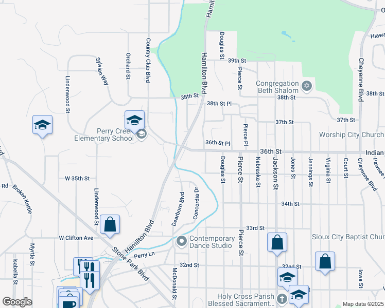 map of restaurants, bars, coffee shops, grocery stores, and more near 3606 Hamilton Boulevard in Sioux City