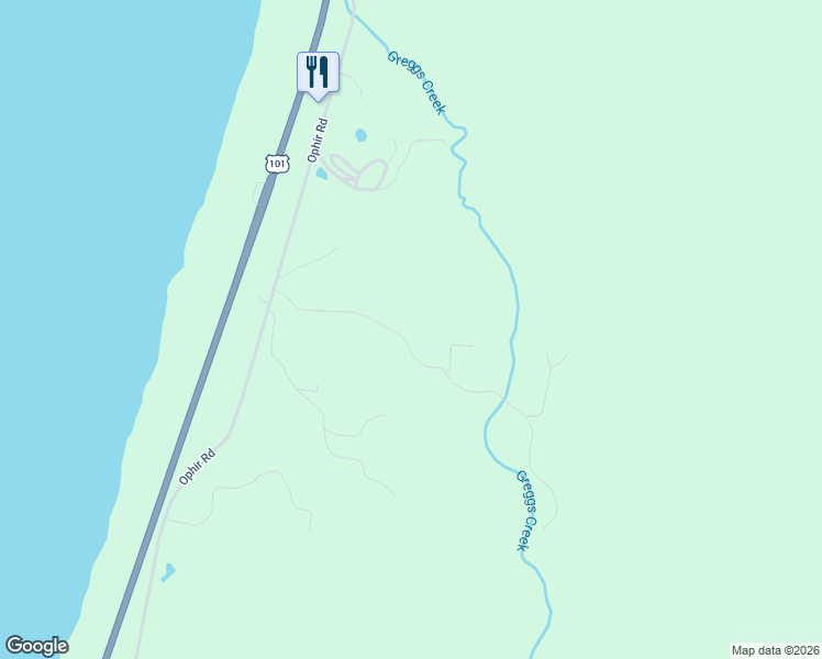 map of restaurants, bars, coffee shops, grocery stores, and more near 95001-95171 Greggs Creek Road in Gold Beach