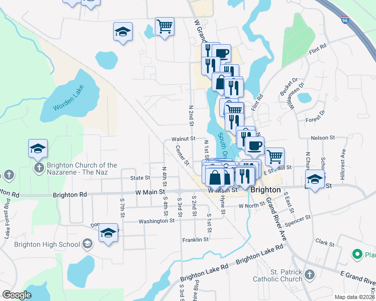 map of restaurants, bars, coffee shops, grocery stores, and more near 615 Walnut Street in Brighton