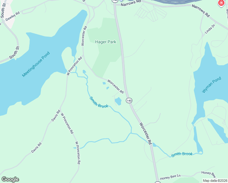 map of restaurants, bars, coffee shops, grocery stores, and more near 95 Worcester Road in Westminster