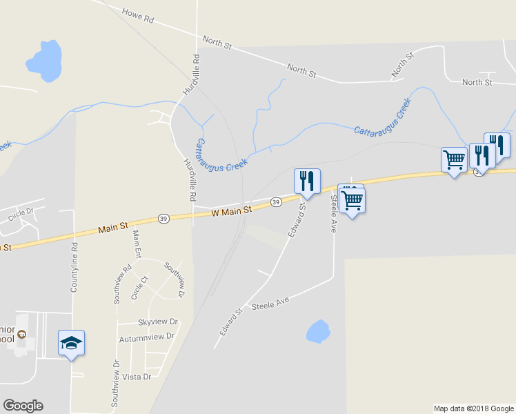 map of restaurants, bars, coffee shops, grocery stores, and more near 675 West Main Street in Arcade