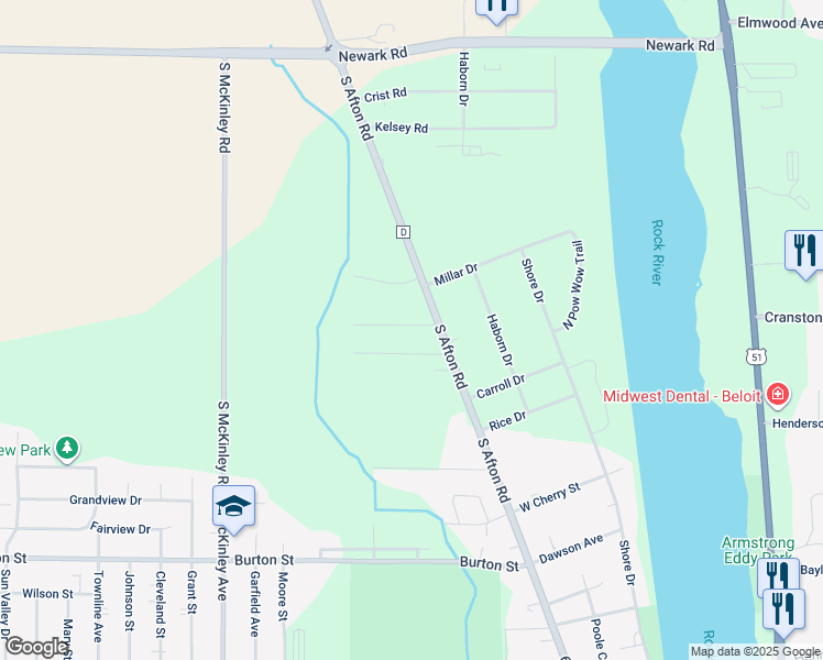 map of restaurants, bars, coffee shops, grocery stores, and more near 719 Jeannie Lane in Beloit