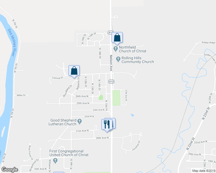 map of restaurants, bars, coffee shops, grocery stores, and more near 2623 North 15th Place in Fort Dodge