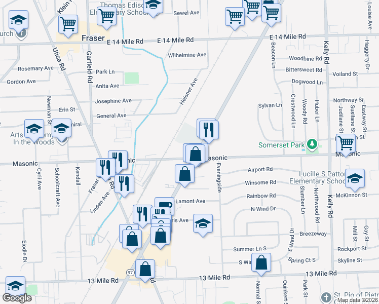 map of restaurants, bars, coffee shops, grocery stores, and more near 32001 Groesbeck Highway in Fraser