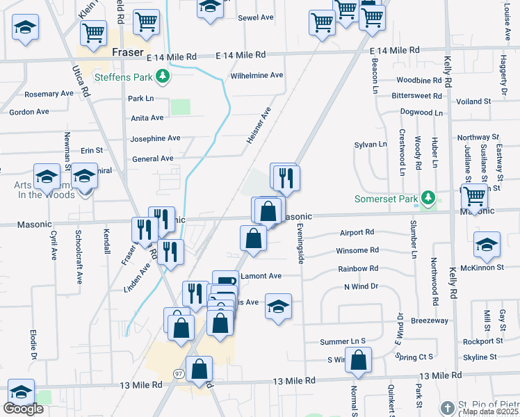 map of restaurants, bars, coffee shops, grocery stores, and more near 32001 Groesbeck Highway in Fraser