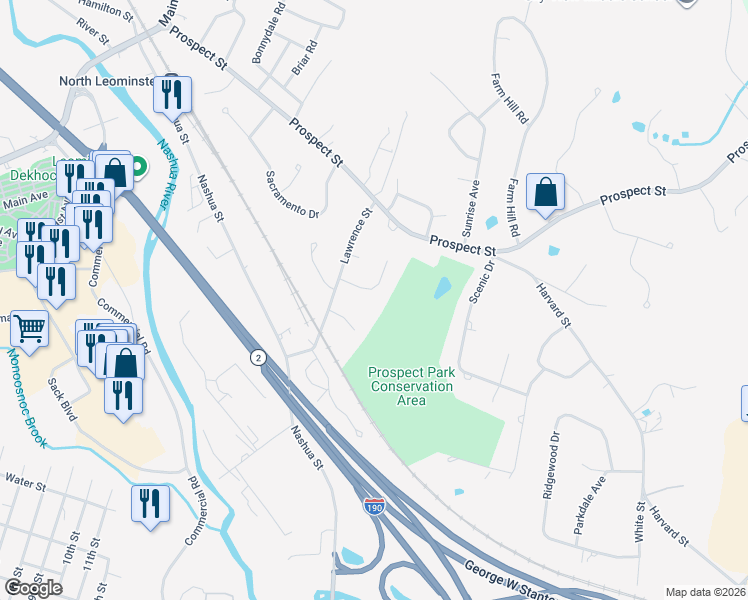 map of restaurants, bars, coffee shops, grocery stores, and more near 35 Rosewood Drive in Leominster