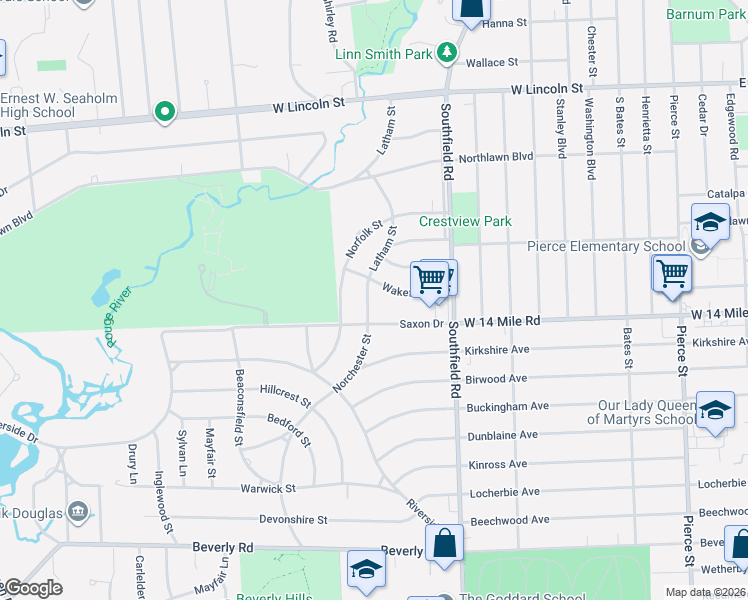 map of restaurants, bars, coffee shops, grocery stores, and more near 1199 Wakefield Street in Birmingham