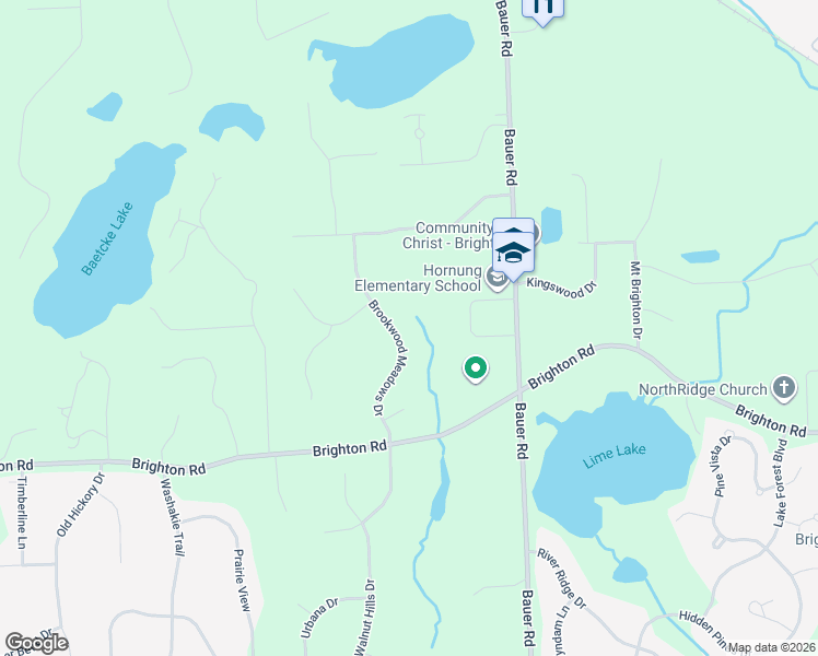 map of restaurants, bars, coffee shops, grocery stores, and more near 4727 Brookwood Meadows Drive in Brighton