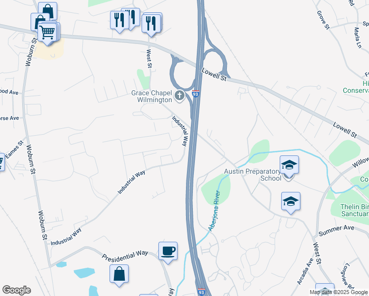 map of restaurants, bars, coffee shops, grocery stores, and more near 80 Industrial Way in Wilmington