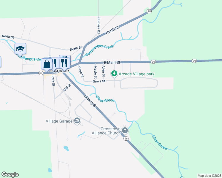 map of restaurants, bars, coffee shops, grocery stores, and more near 159 Clough Avenue in Arcade