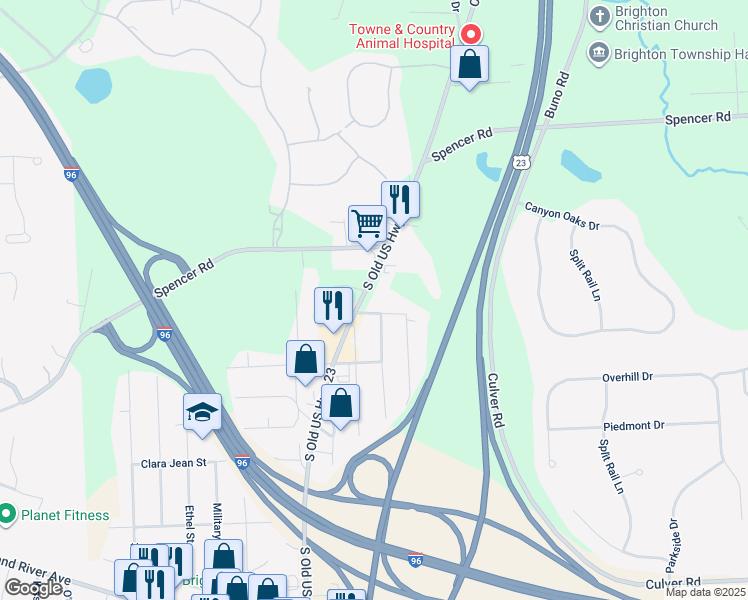 map of restaurants, bars, coffee shops, grocery stores, and more near 4815 South Old US Highway 23 in Brighton