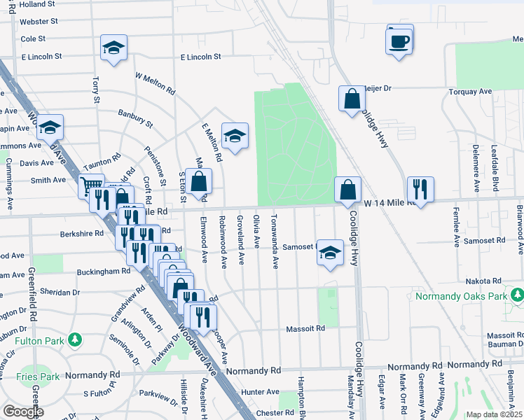 map of restaurants, bars, coffee shops, grocery stores, and more near in Birmingham