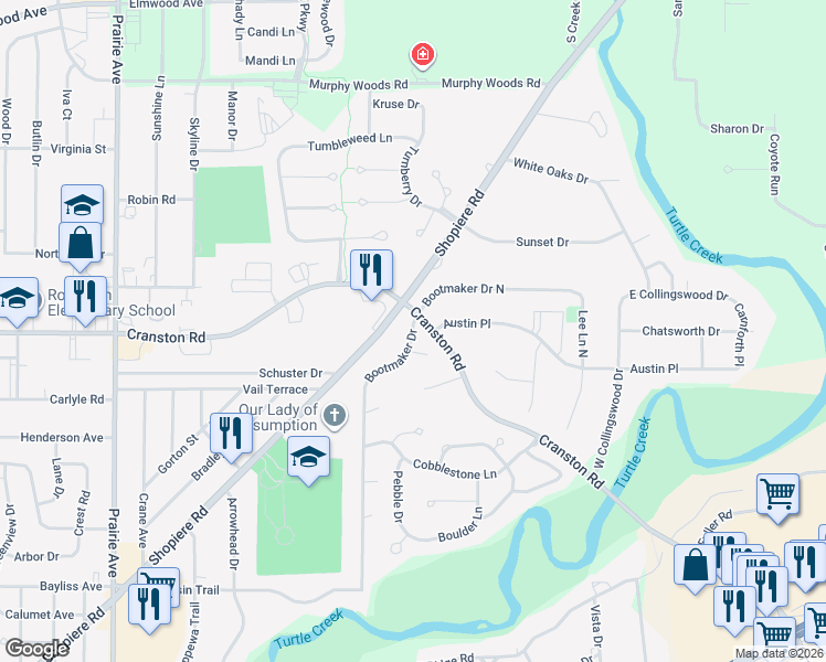 map of restaurants, bars, coffee shops, grocery stores, and more near 2282 Bootmaker Drive in Beloit