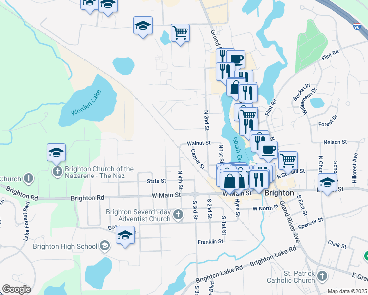 map of restaurants, bars, coffee shops, grocery stores, and more near 715 Walnut Street in Brighton