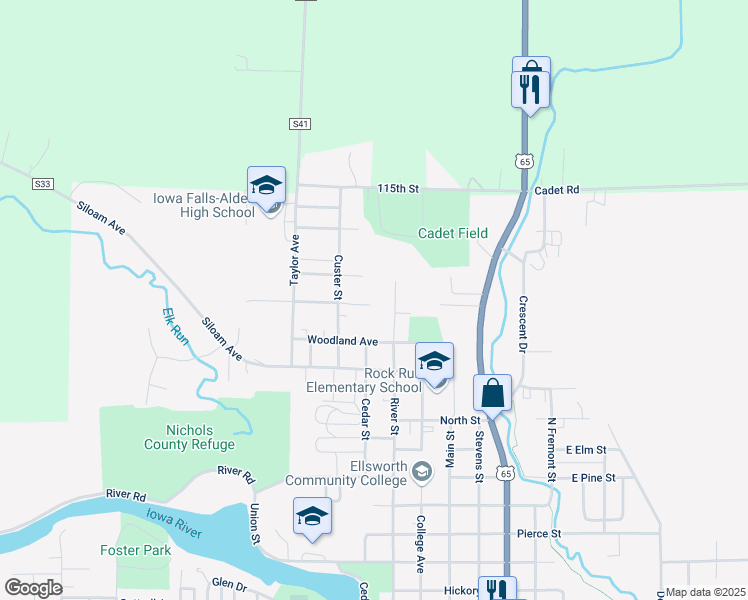 map of restaurants, bars, coffee shops, grocery stores, and more near 1004 1st Avenue North in Iowa Falls