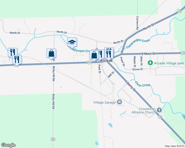 map of restaurants, bars, coffee shops, grocery stores, and more near 40 Prospect Street in Arcade
