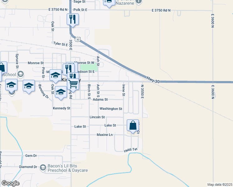 map of restaurants, bars, coffee shops, grocery stores, and more near 603 Jefferson Street in Kimberly