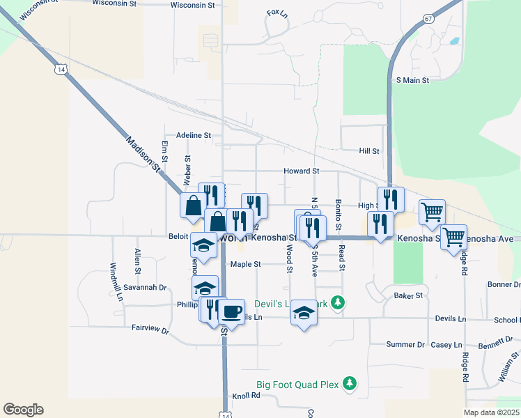 map of restaurants, bars, coffee shops, grocery stores, and more near 136 Park Street in Walworth