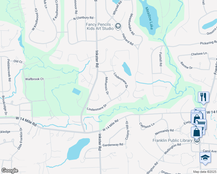 map of restaurants, bars, coffee shops, grocery stores, and more near 7301 Mohansic Drive in Bloomfield Hills