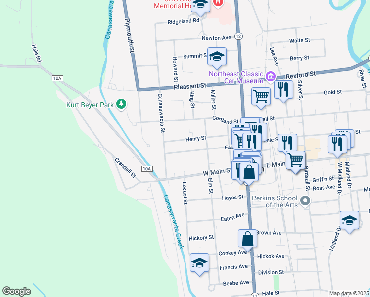 map of restaurants, bars, coffee shops, grocery stores, and more near 56 Fair St in Norwich
