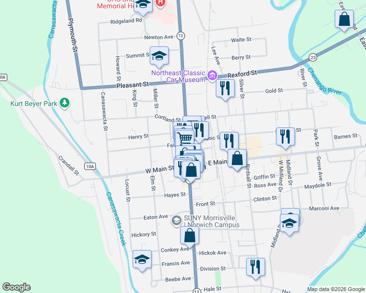 map of restaurants, bars, coffee shops, grocery stores, and more near 22 Fair St in Norwich