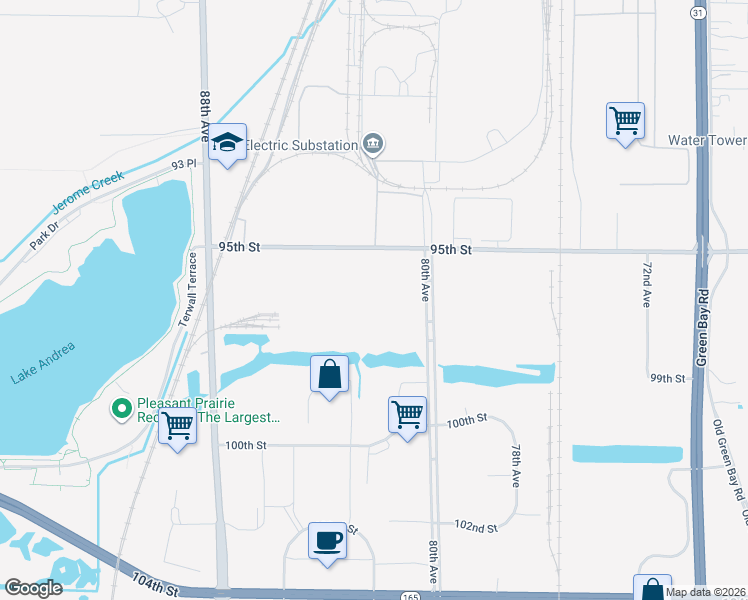 map of restaurants, bars, coffee shops, grocery stores, and more near 8105 95th Street in Pleasant Prairie